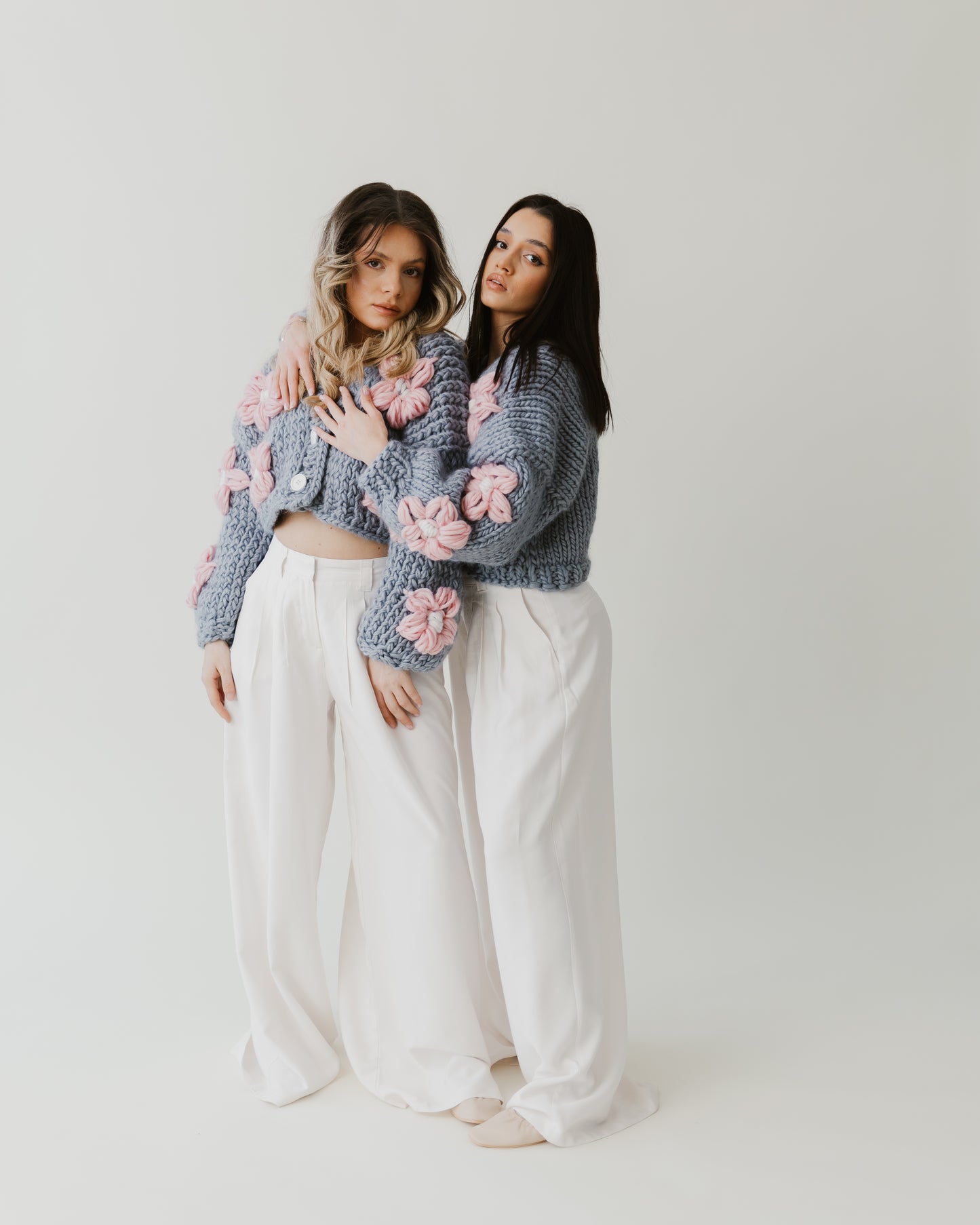 Grey floral wool sweater