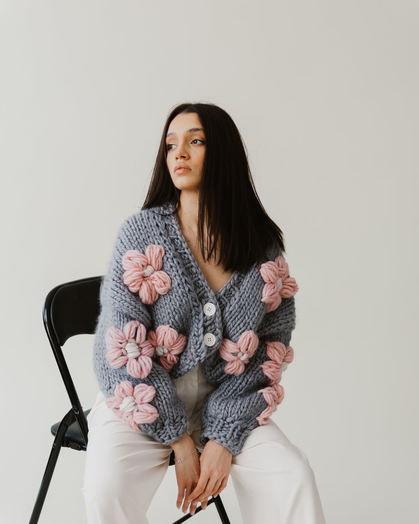 Grey floral wool sweater