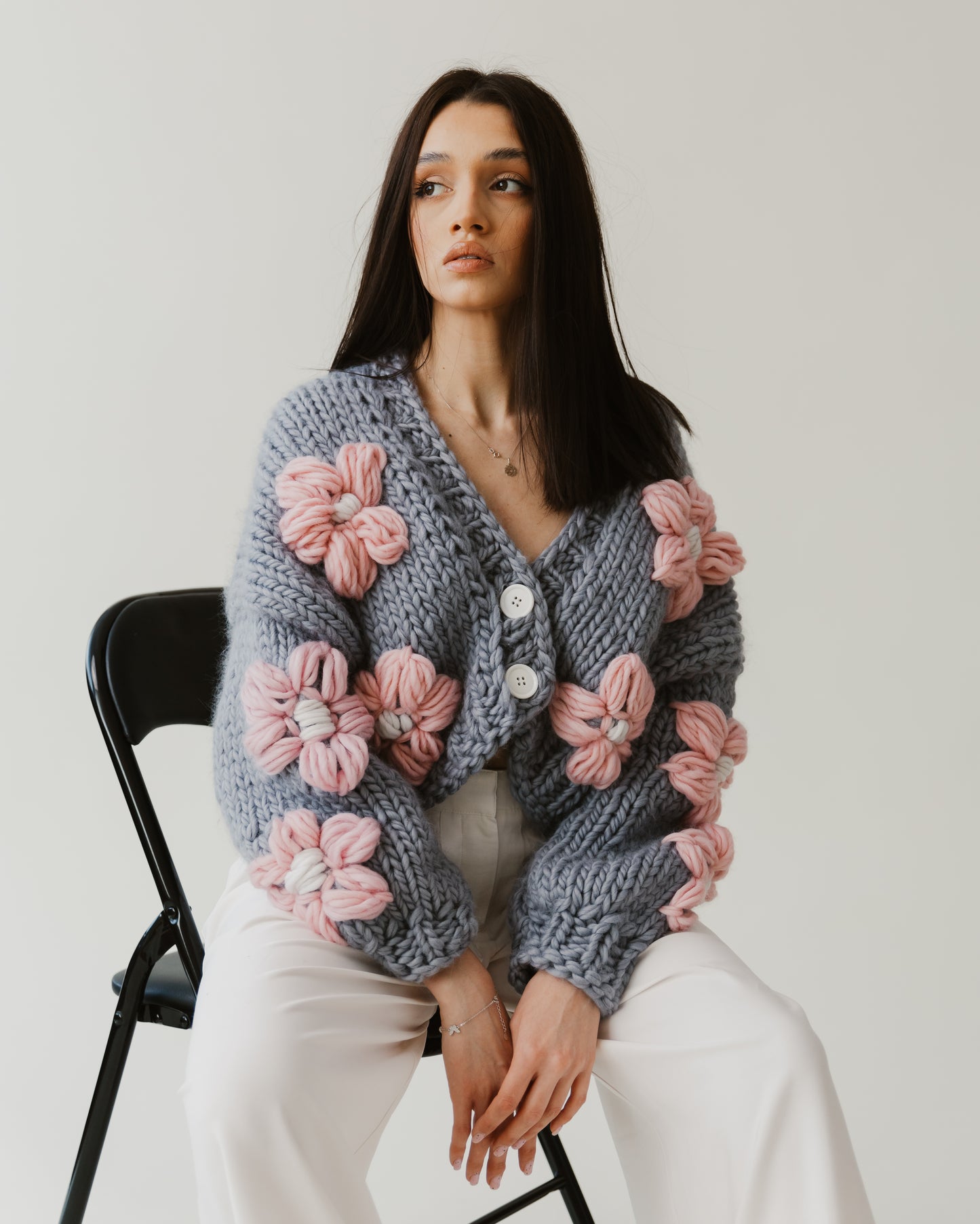 Grey floral wool sweater