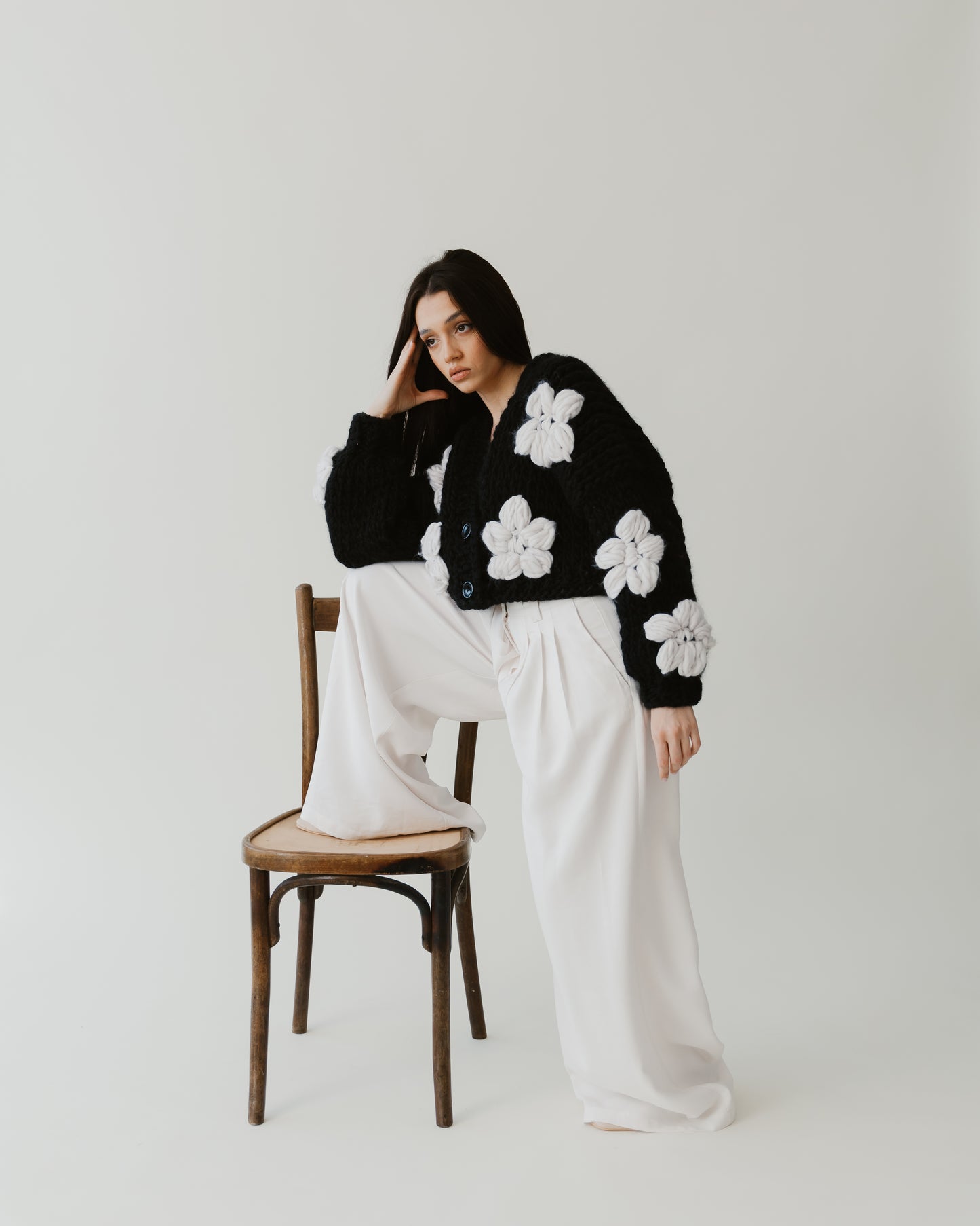 Black Floral Wool Sweater