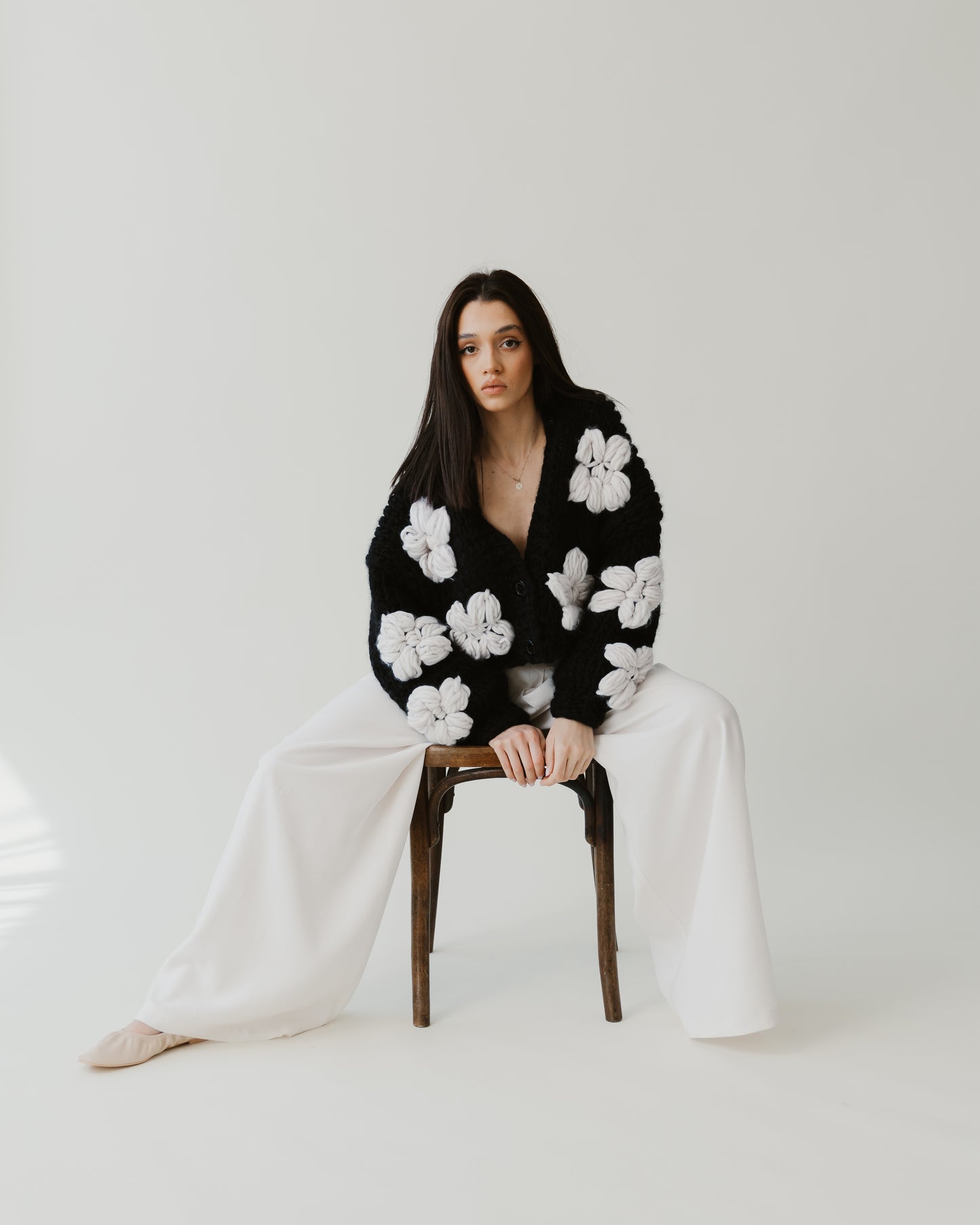 Black Floral Wool Sweater