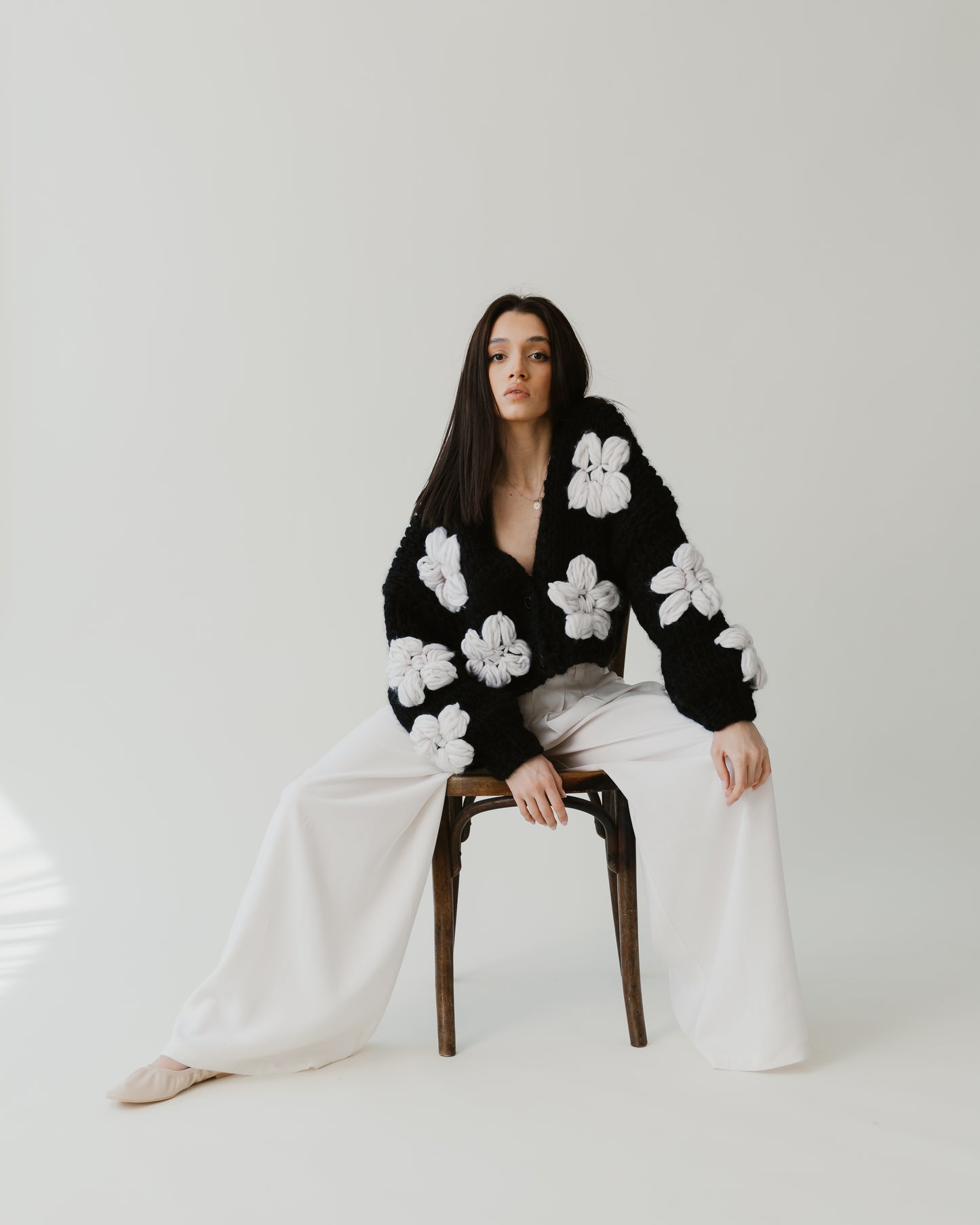 Black Floral Wool Sweater
