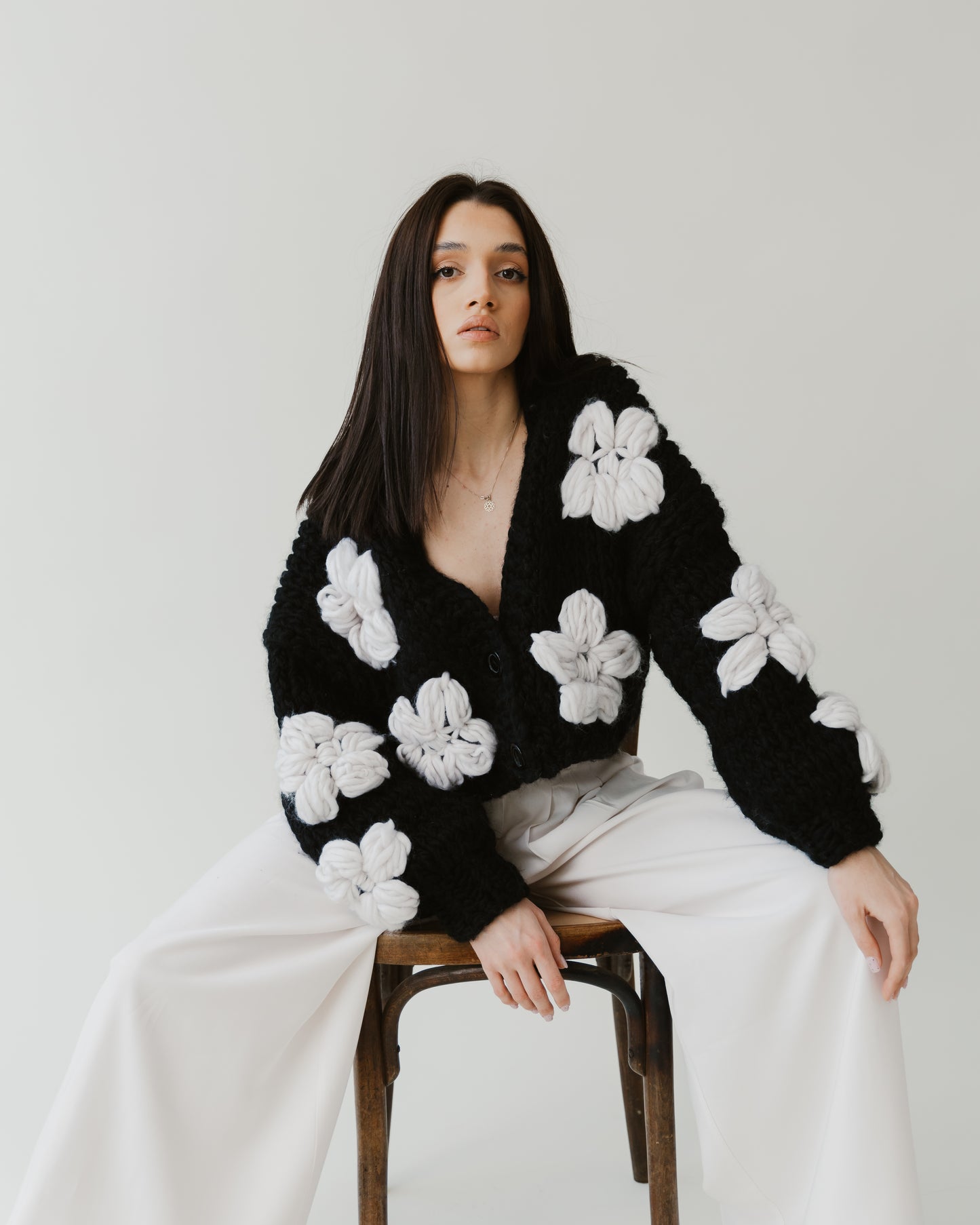Black Floral Wool Sweater