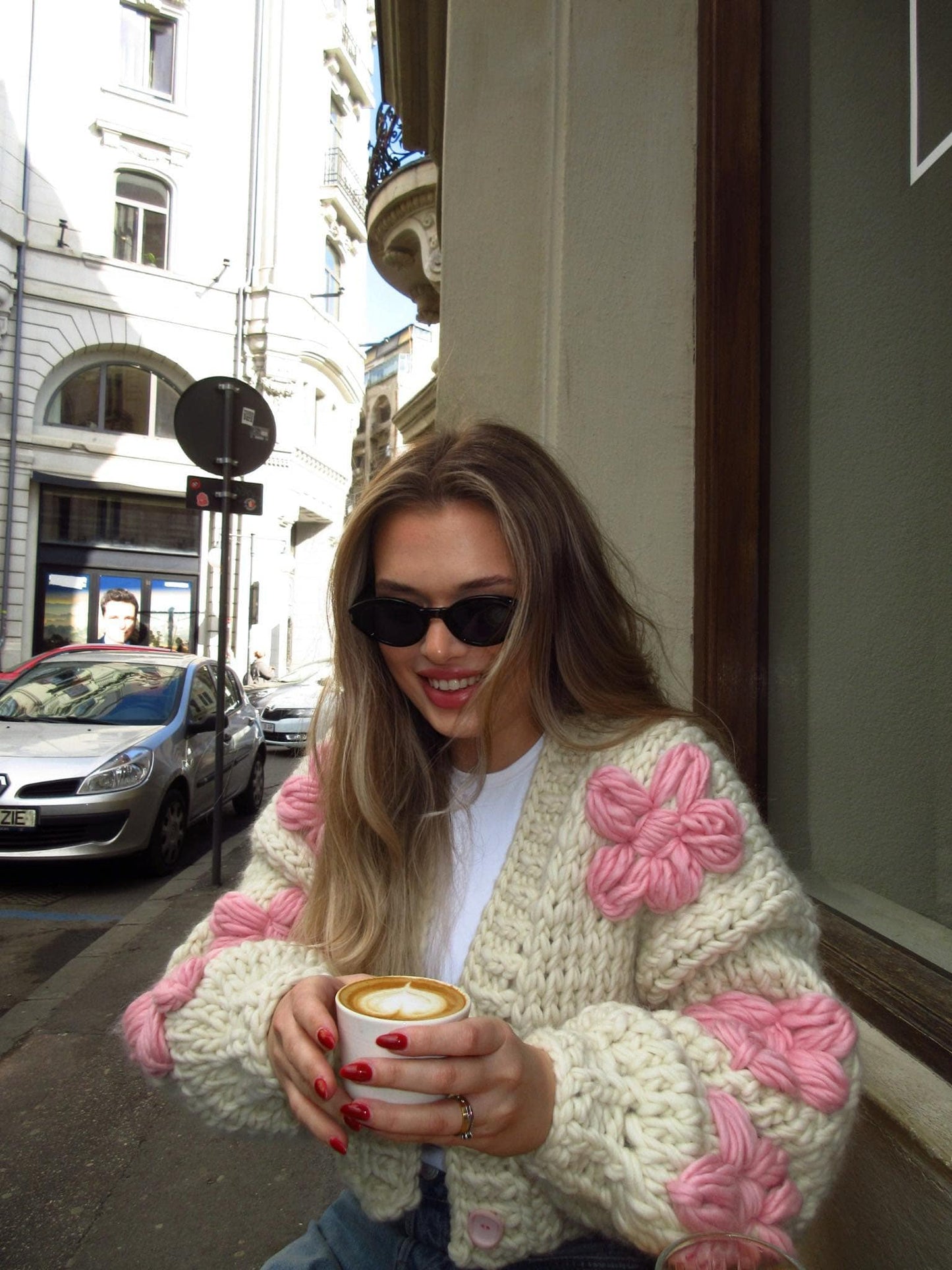 Cream floral wool sweater