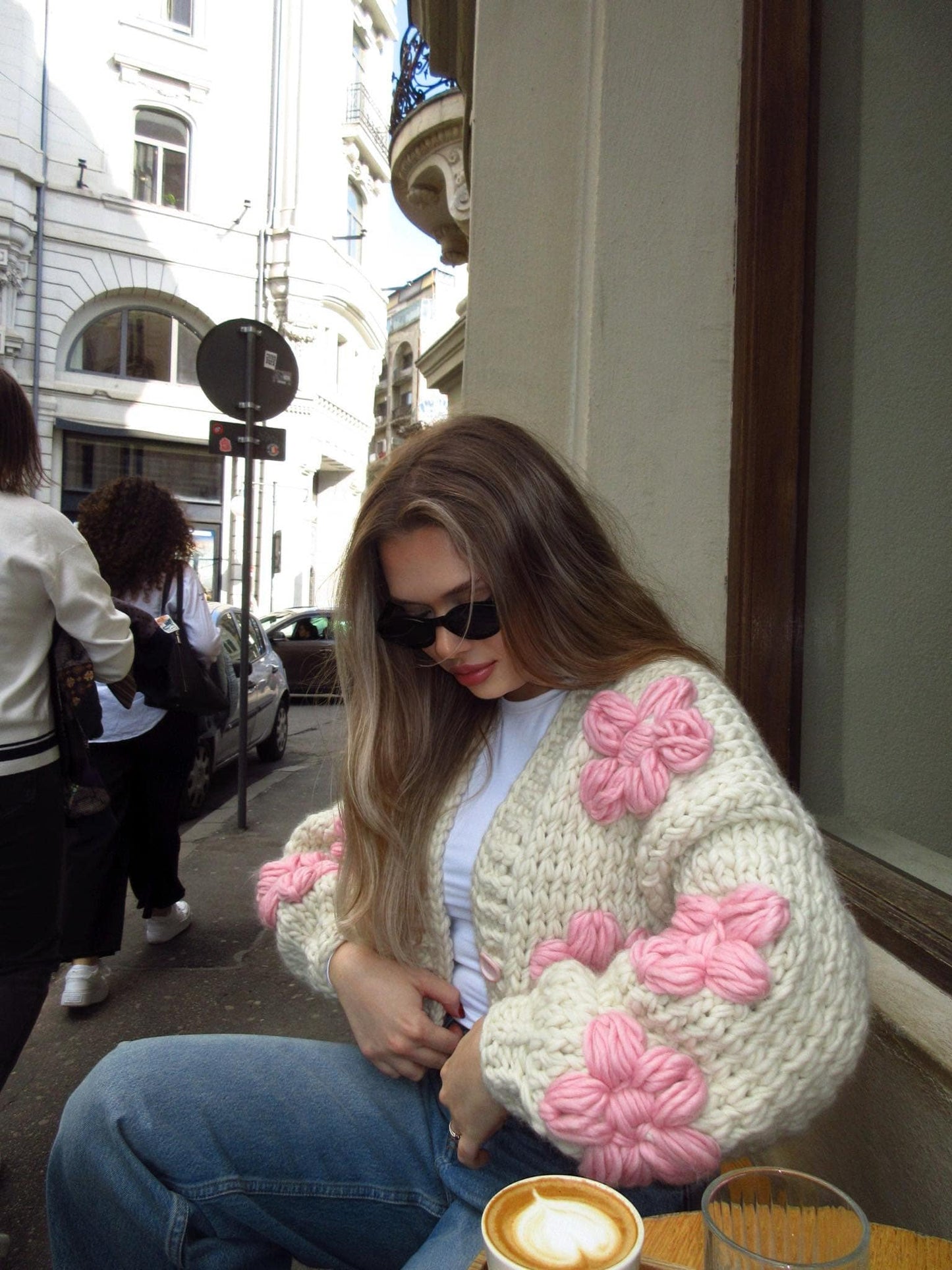 Cream floral wool sweater