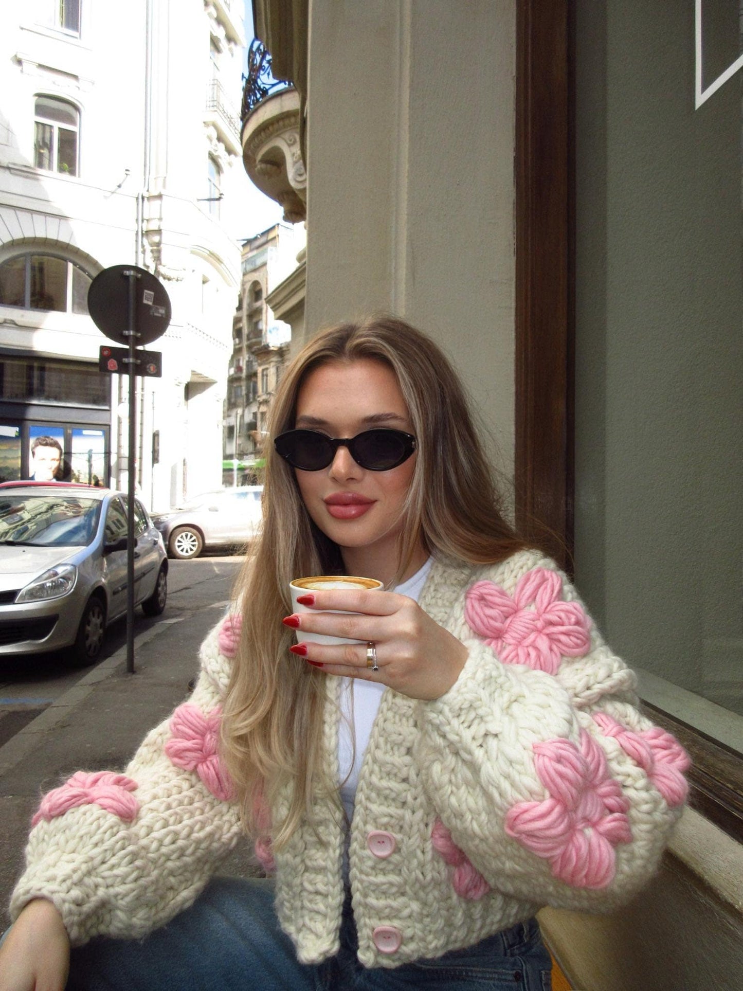 Cream floral wool sweater