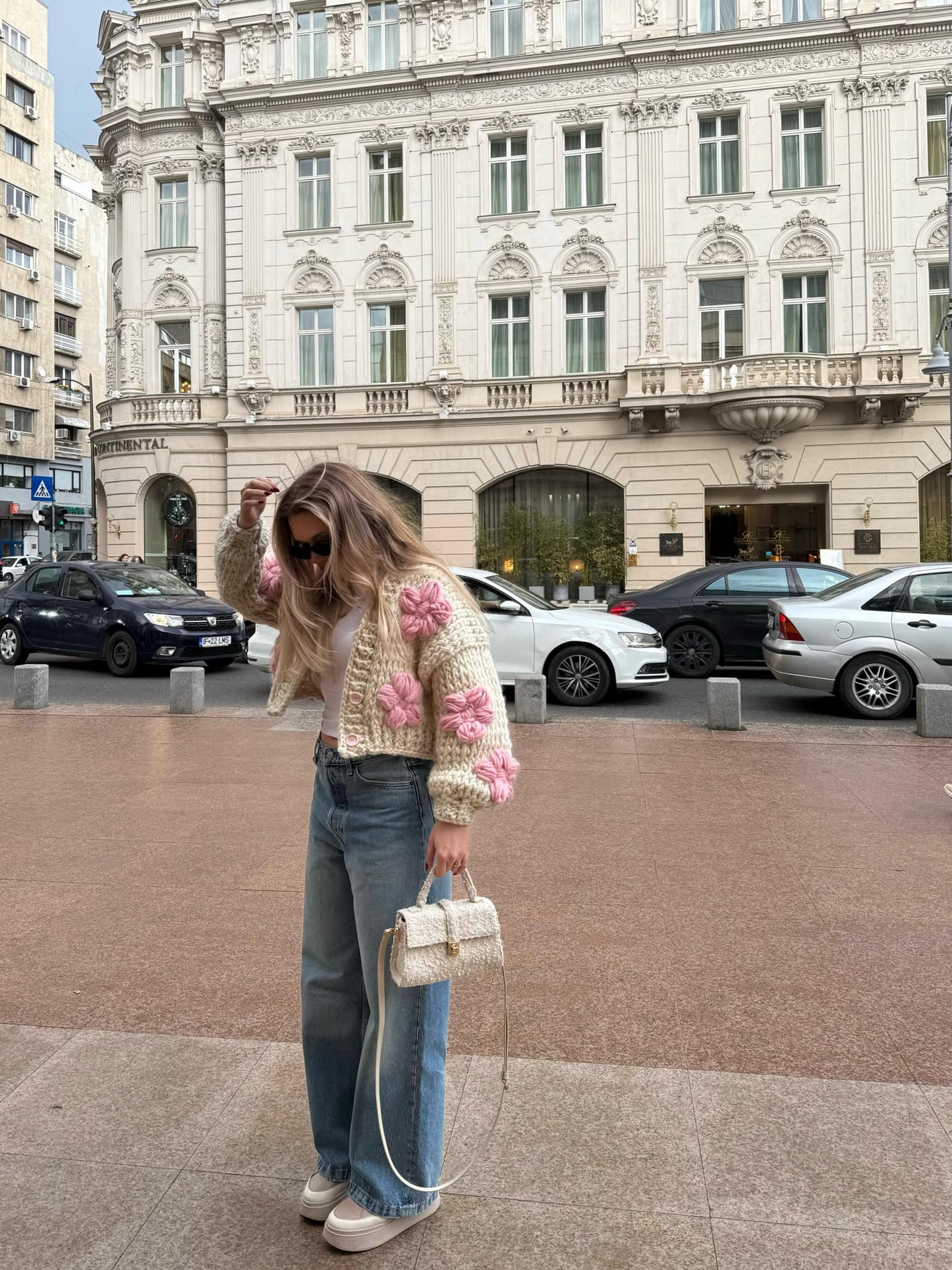 Cream floral wool sweater