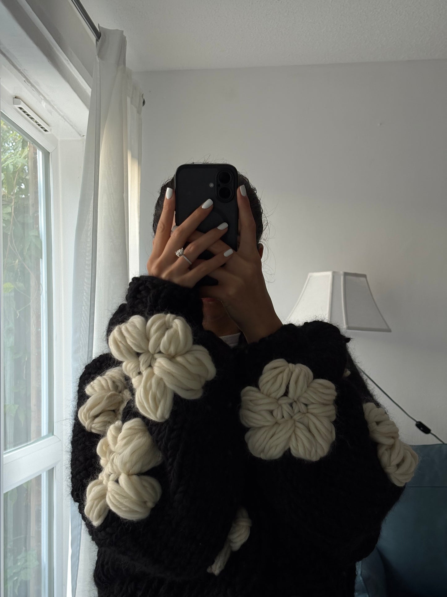Black Floral Wool Sweater