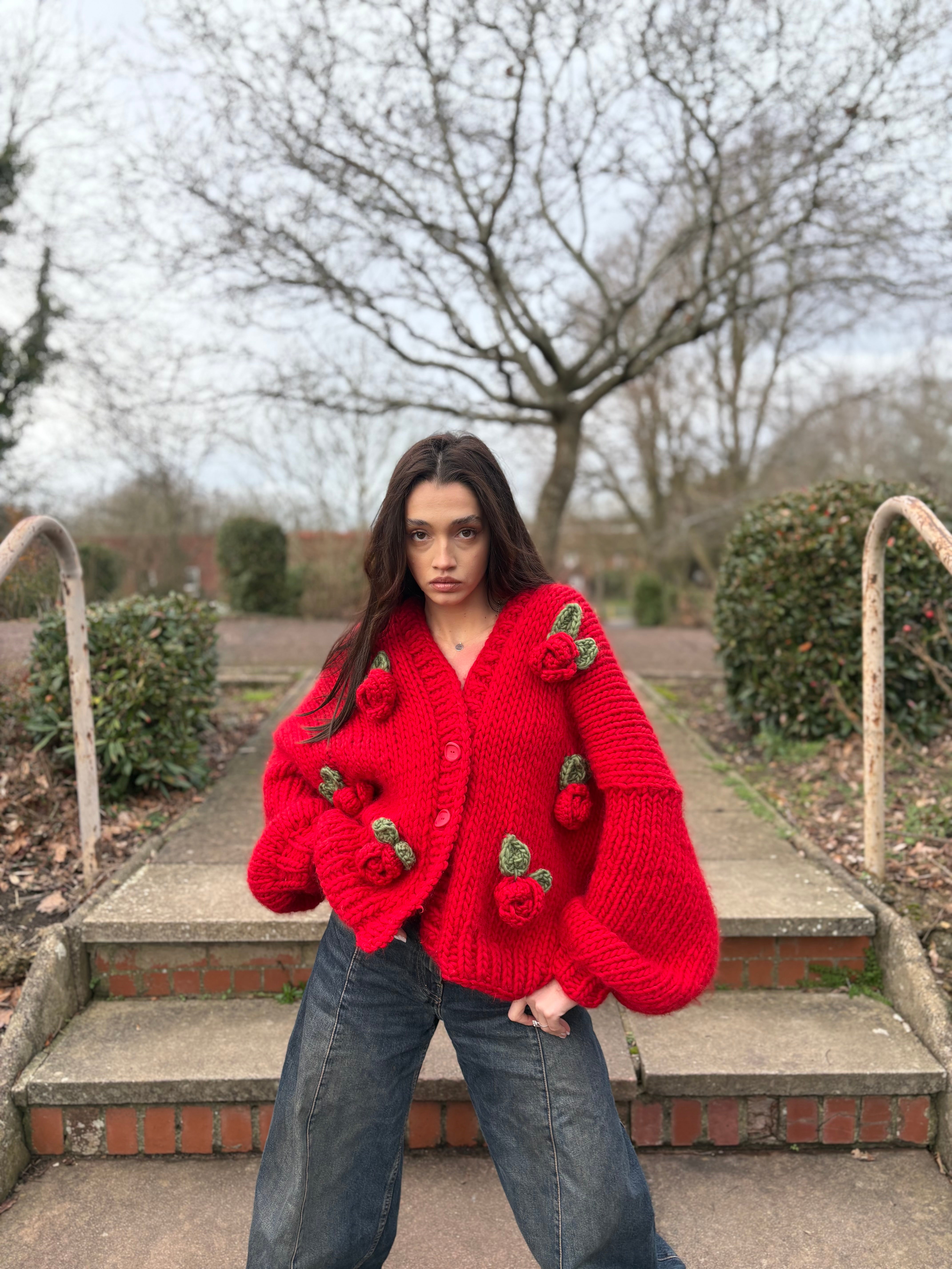 トップス andmary Rosie flower knit tops Red ANDMARY】Rosie flower knit tops