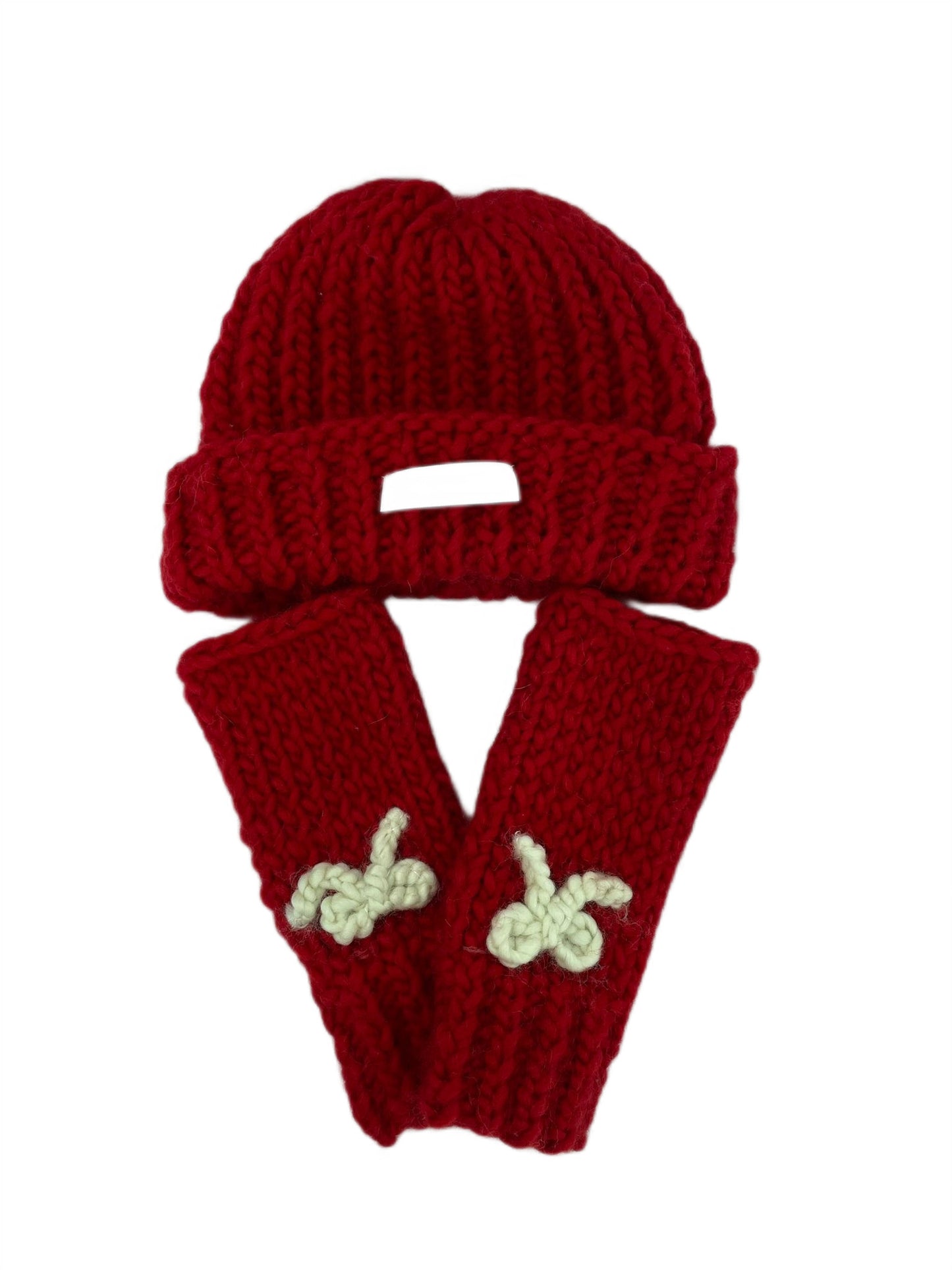 Knitted Wool Beanie and Gloves SET - RED