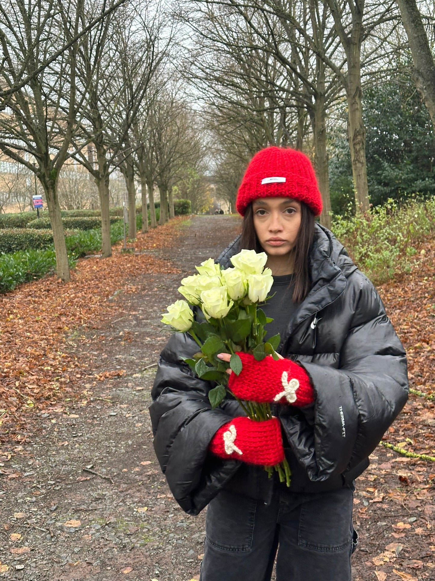 Knitted Wool Beanie and Gloves SET - RED