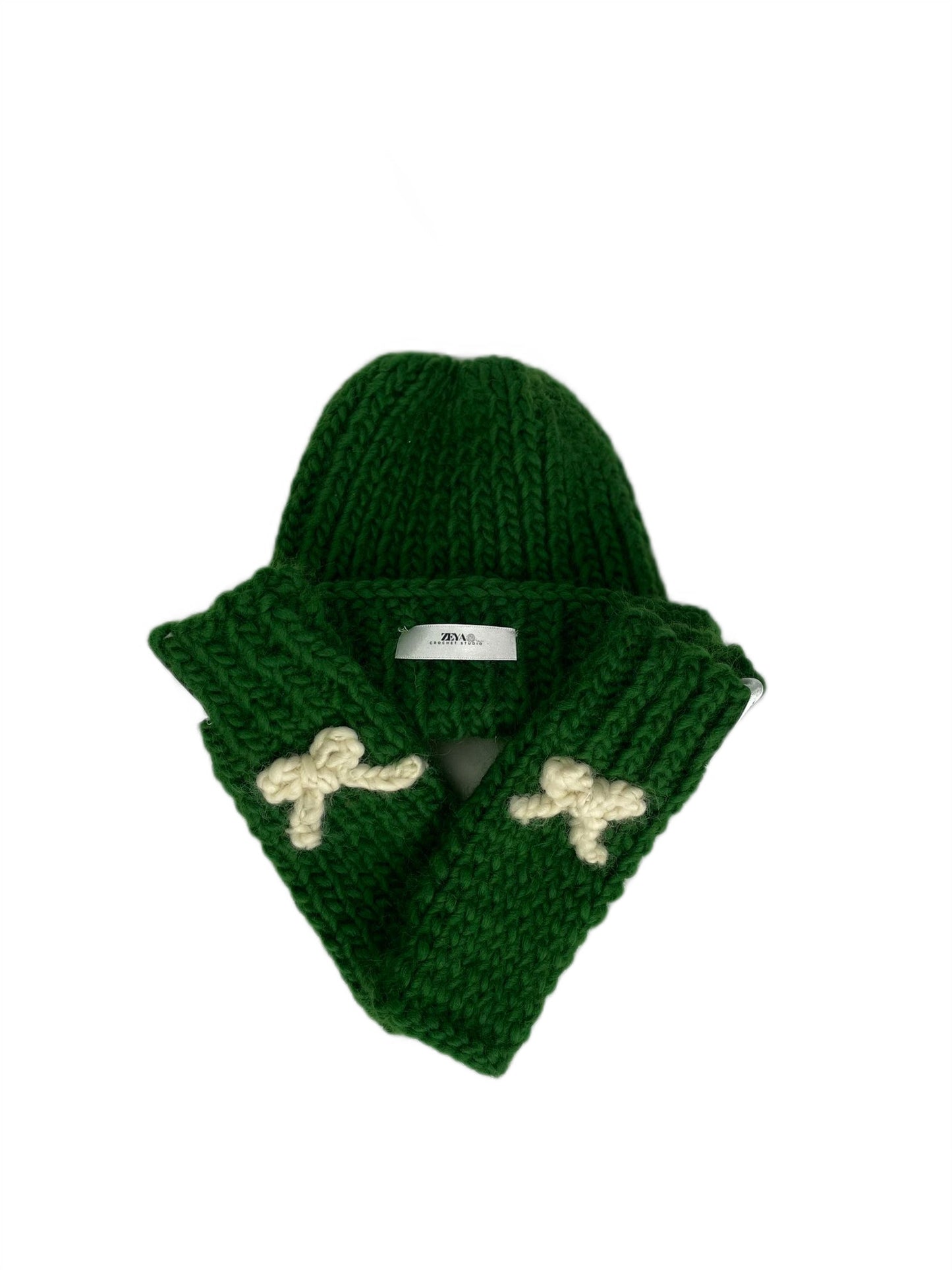 Knitted Wool Beanie and Gloves SET - GREEN