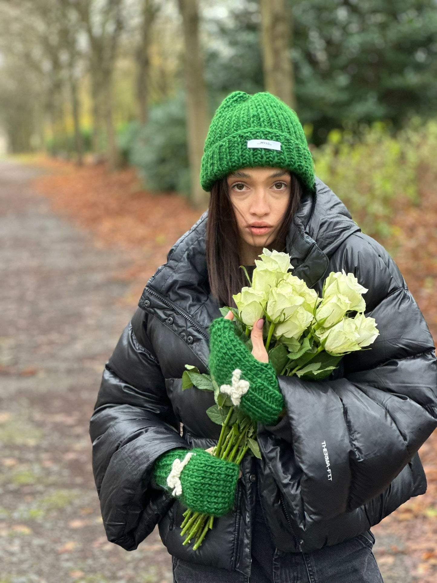 Knitted Wool Gloves- GREEN